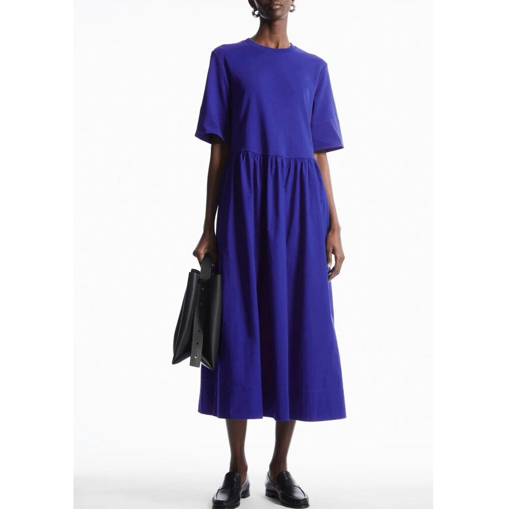 Cos Contrast Wool Panel Midi Fit And Flare Dress Cobalt Blue Size 12 NWT
